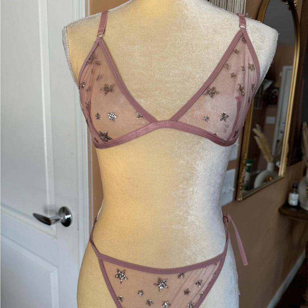PINK LINGERIE SET with GLITTER STARS